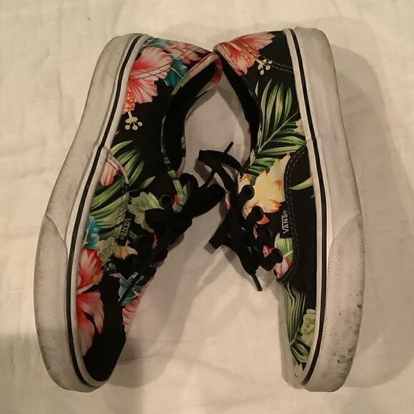 VANS Authentic Hawaiian floral print skater shoe black in GUC shows wear W6.5 - Picture 4 of 9